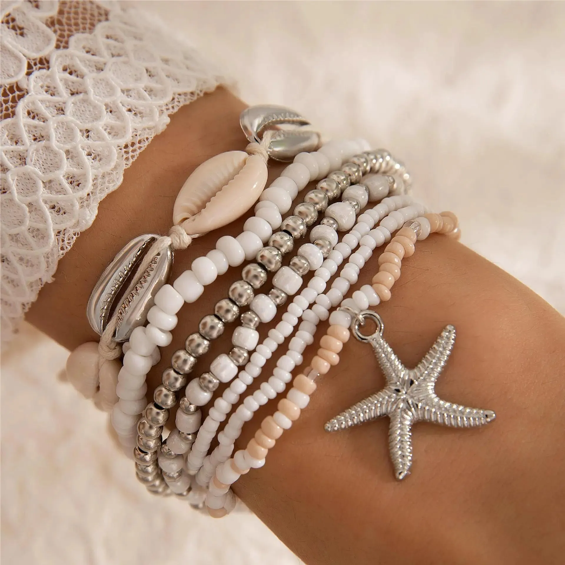 Bohemia Shell Starfish Bracelet Set Women Sand Beach Multilayer Bracelet Jewelry Party 7pcs/set