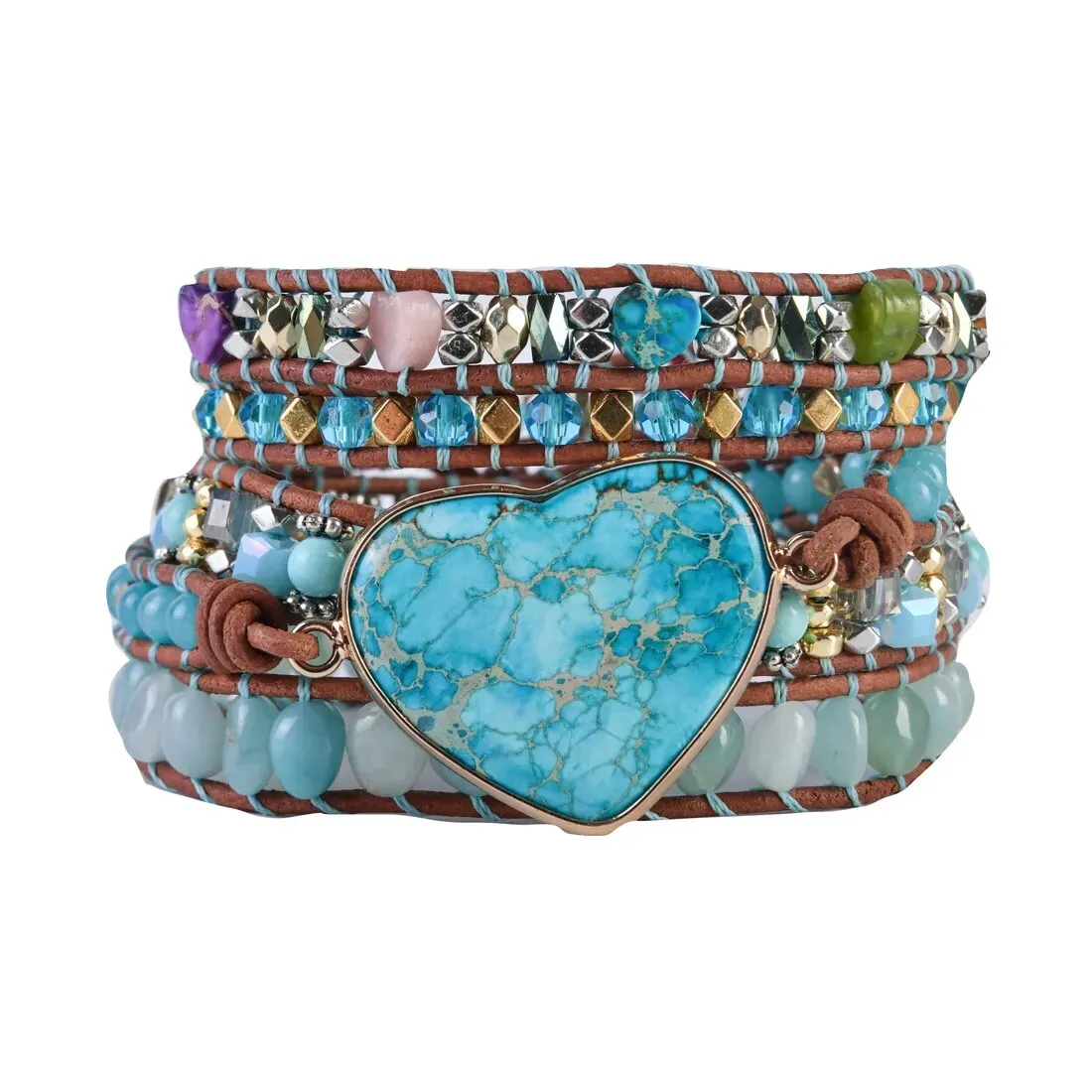Bohemian Classic Heart Shape Leather Wrap Bracelets, Boho Jewelry