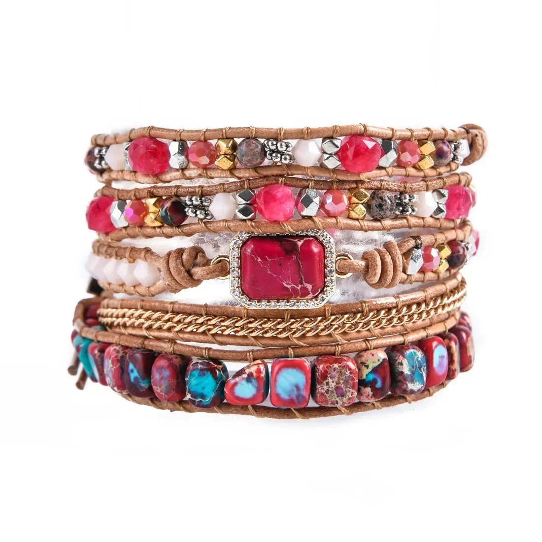 Bohemian Classic Heart Shape Leather Wrap Bracelets, Boho Jewelry