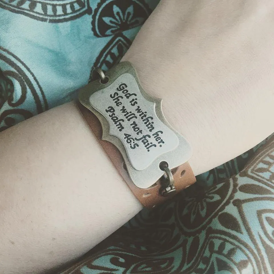Bracelet | God is within her she will not fail | Band and charm | Psalm 46:6