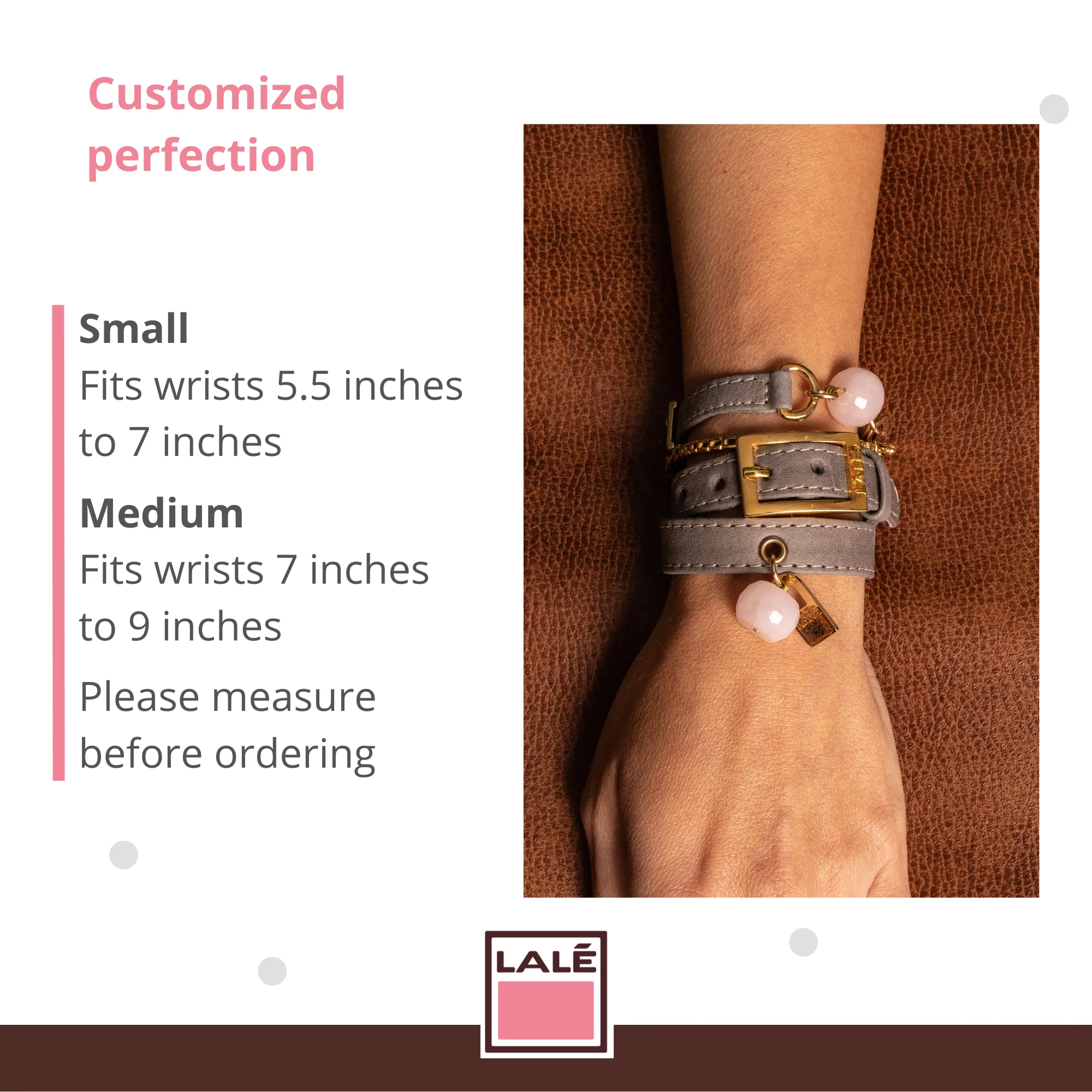 Bundle Bracelet with Gray Leather and Rose Quartz Stone