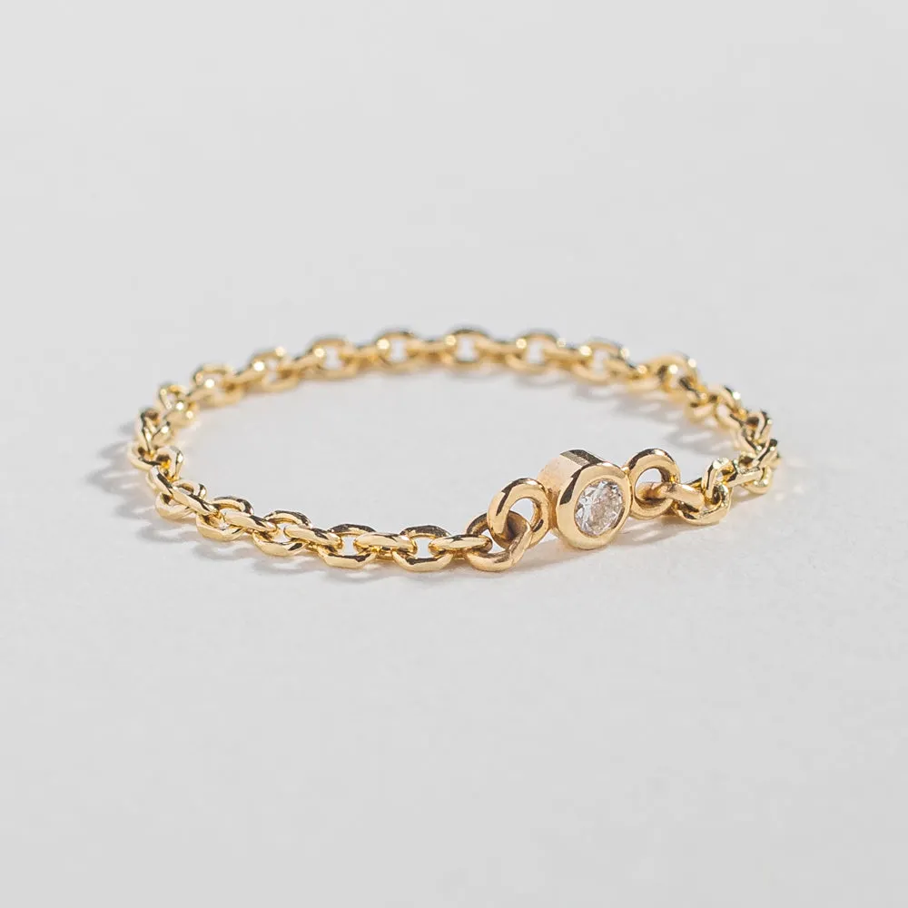 CABLE CHAIN LINK RING | 14K GOLD | DIAMOND