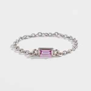 CABLE CHAIN LINK RING | 14K GOLD | PINK SAPPHIRE