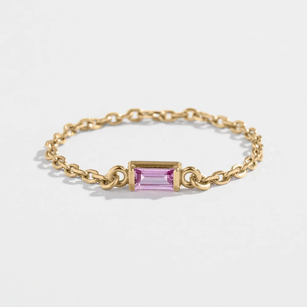 CABLE CHAIN LINK RING | 14K GOLD | PINK SAPPHIRE