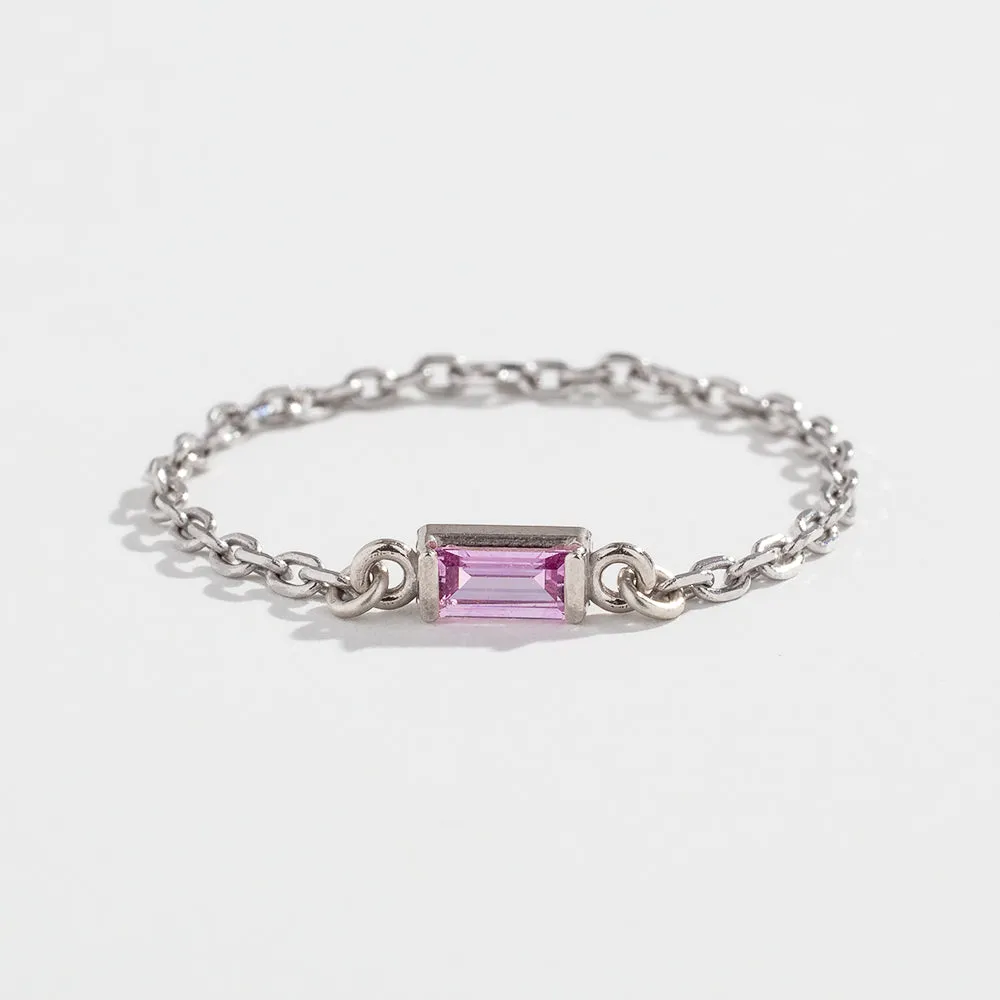 CABLE CHAIN LINK RING | 14K GOLD | PINK SAPPHIRE