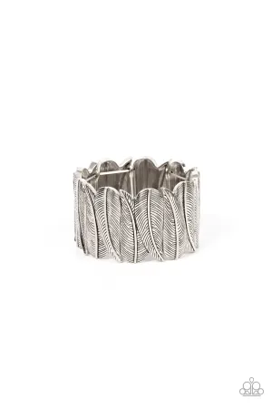 Cabo Canopy - Silver - Feather Paparazzi Stretchy Bracelet