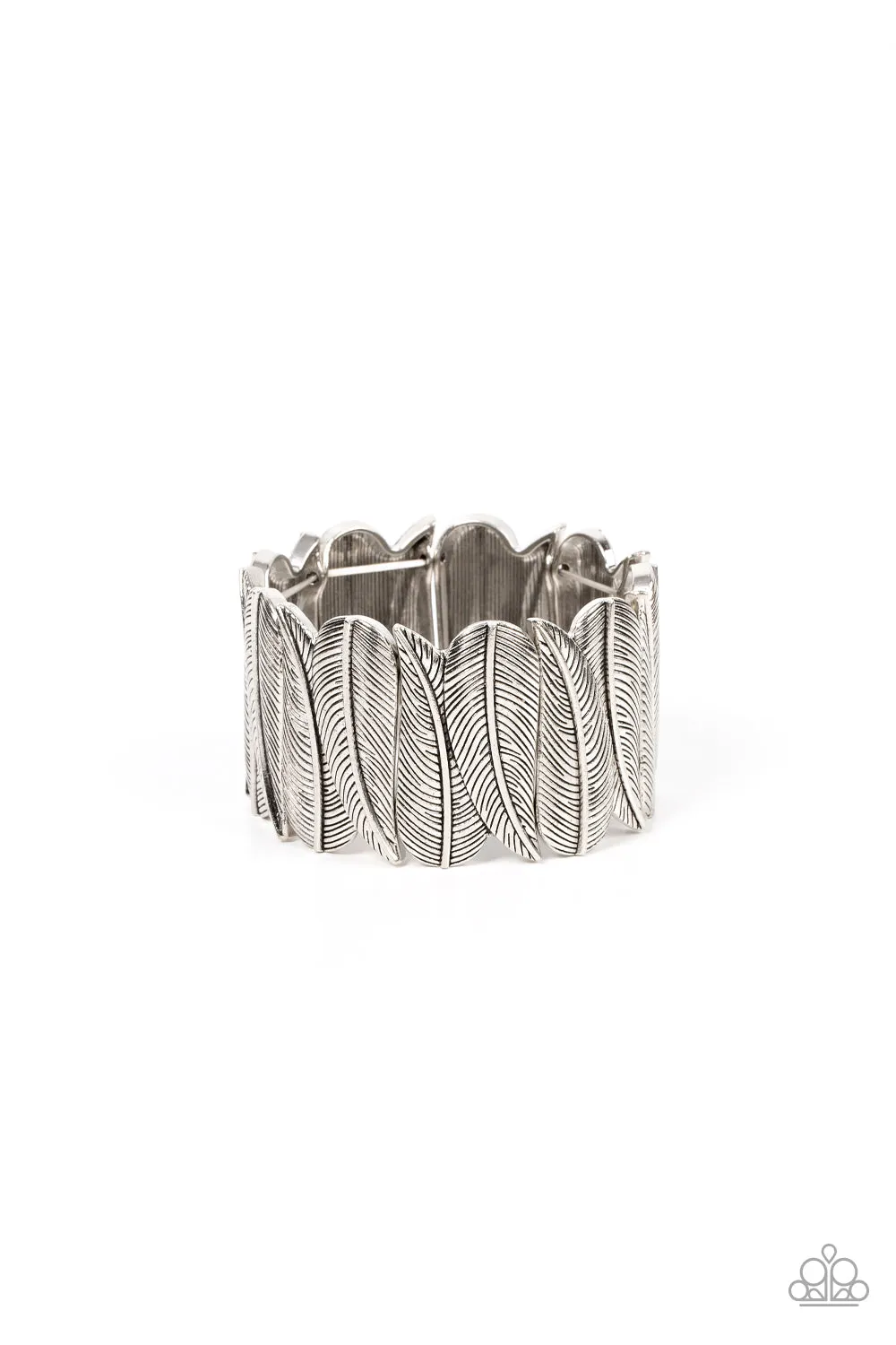 Cabo Canopy - Silver - Feather Paparazzi Stretchy Bracelet