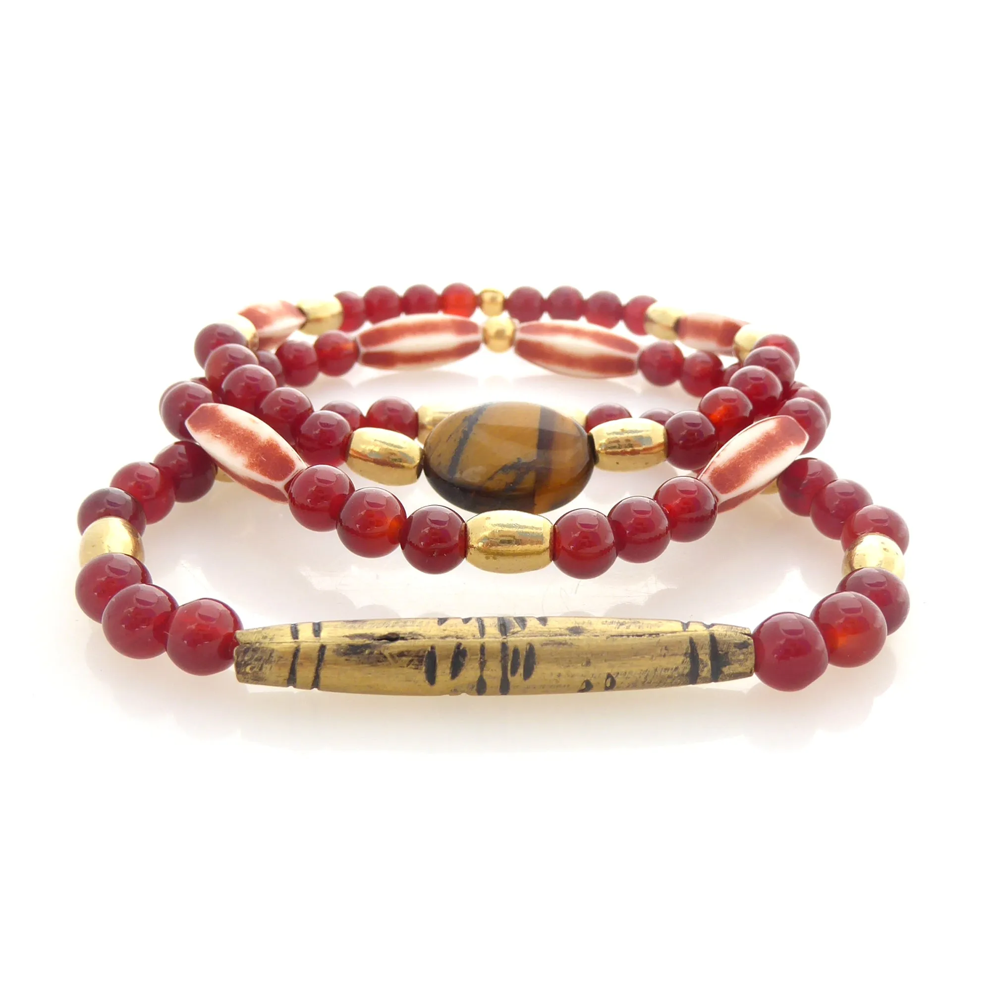 Carnelian and tiger's eye bracelet set