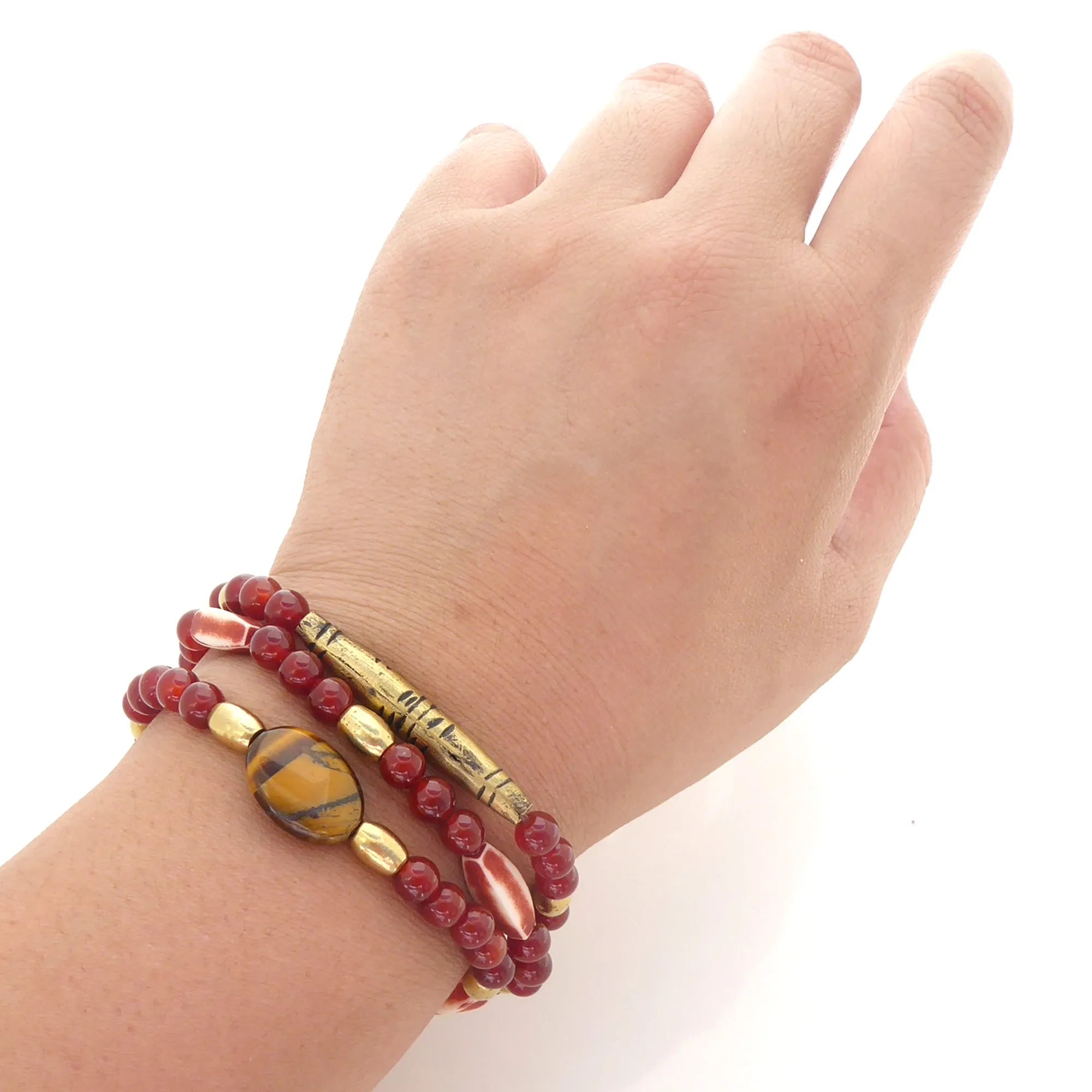 Carnelian and tiger's eye bracelet set