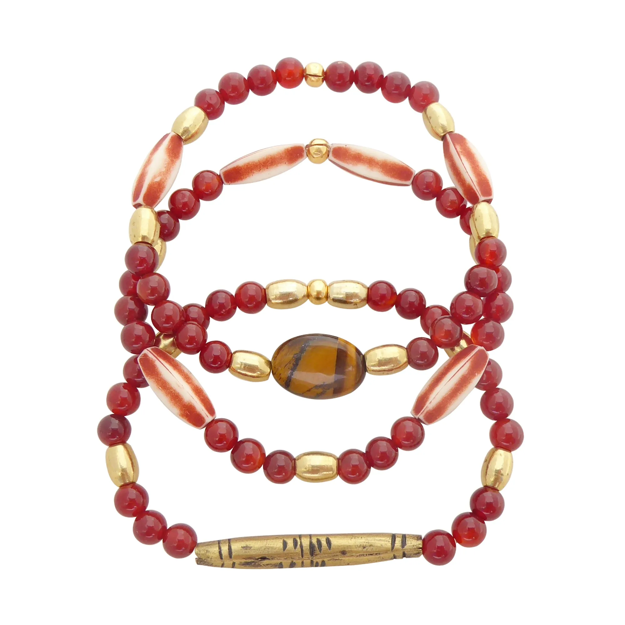 Carnelian and tiger's eye bracelet set