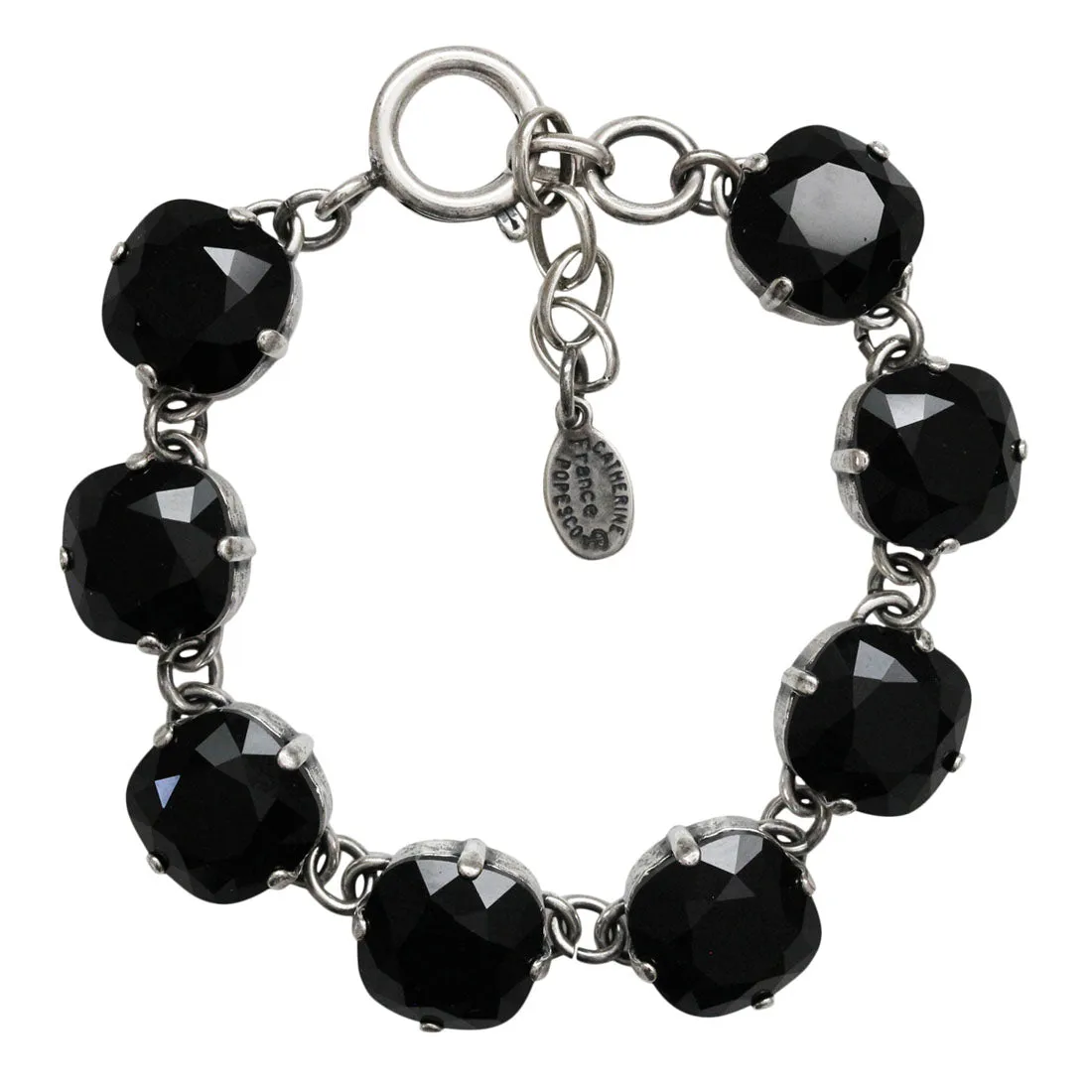 Catherine Popesco Sterling Silver Plated Crystal Round Bracelet, 1696 Jet Black