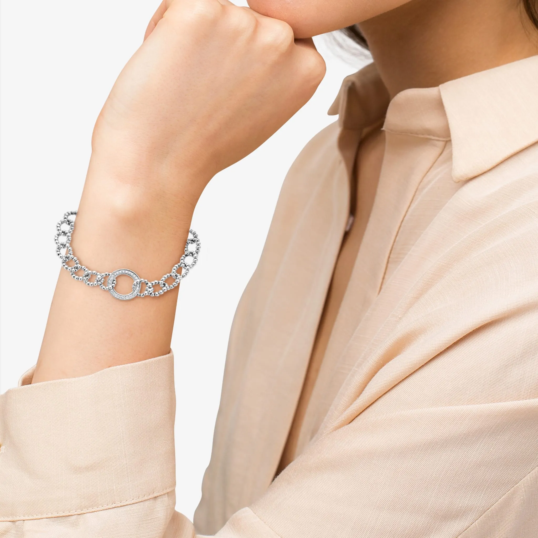Caviar Spark Circle Diamond Link Bracelet