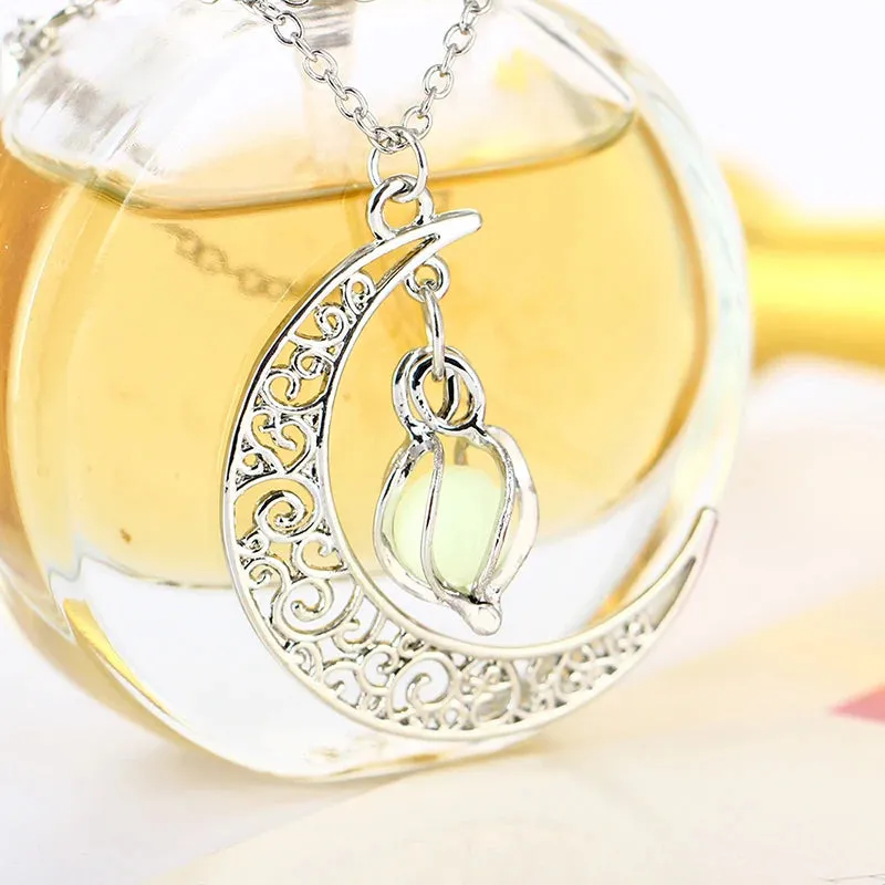 Caxybb Brand Fashion Women's Shine Moonstone Charm Shining Stone Necklaces Fashion Jewelry Pendants Statement Necklace