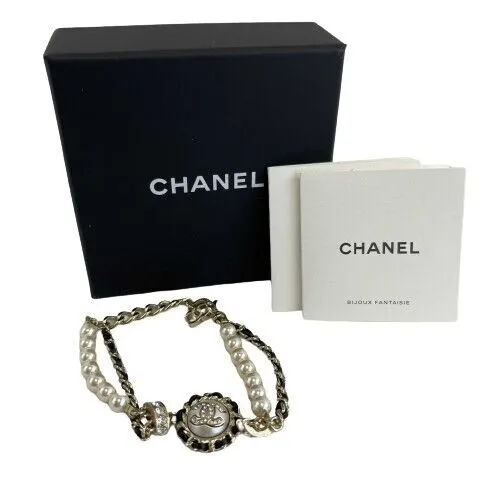 Chanel CC Faux Crystal Pearl Linked Chain Bracelet 2021
