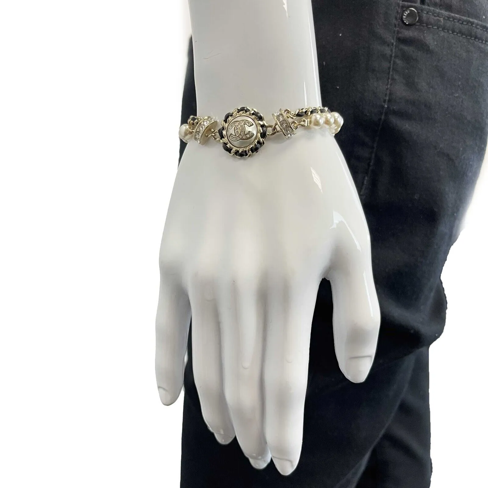Chanel CC Faux Crystal Pearl Linked Chain Bracelet 2021