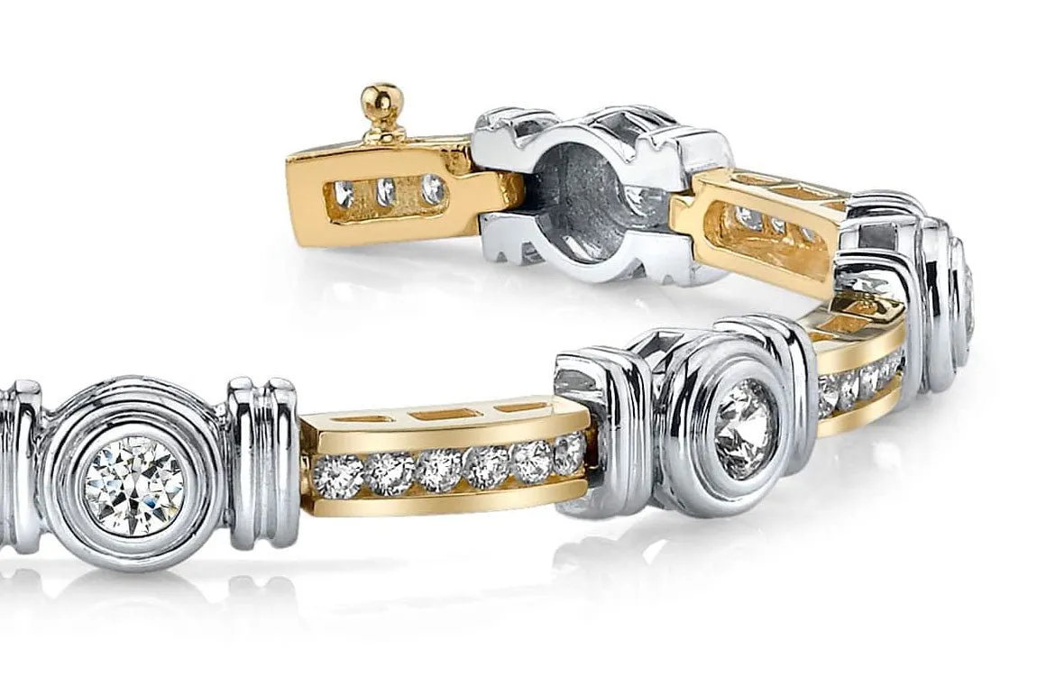Channel And Bezel Set Fashion Diamond Bracelet with 2.50 ct.(finished) 2mm, 3.2mm