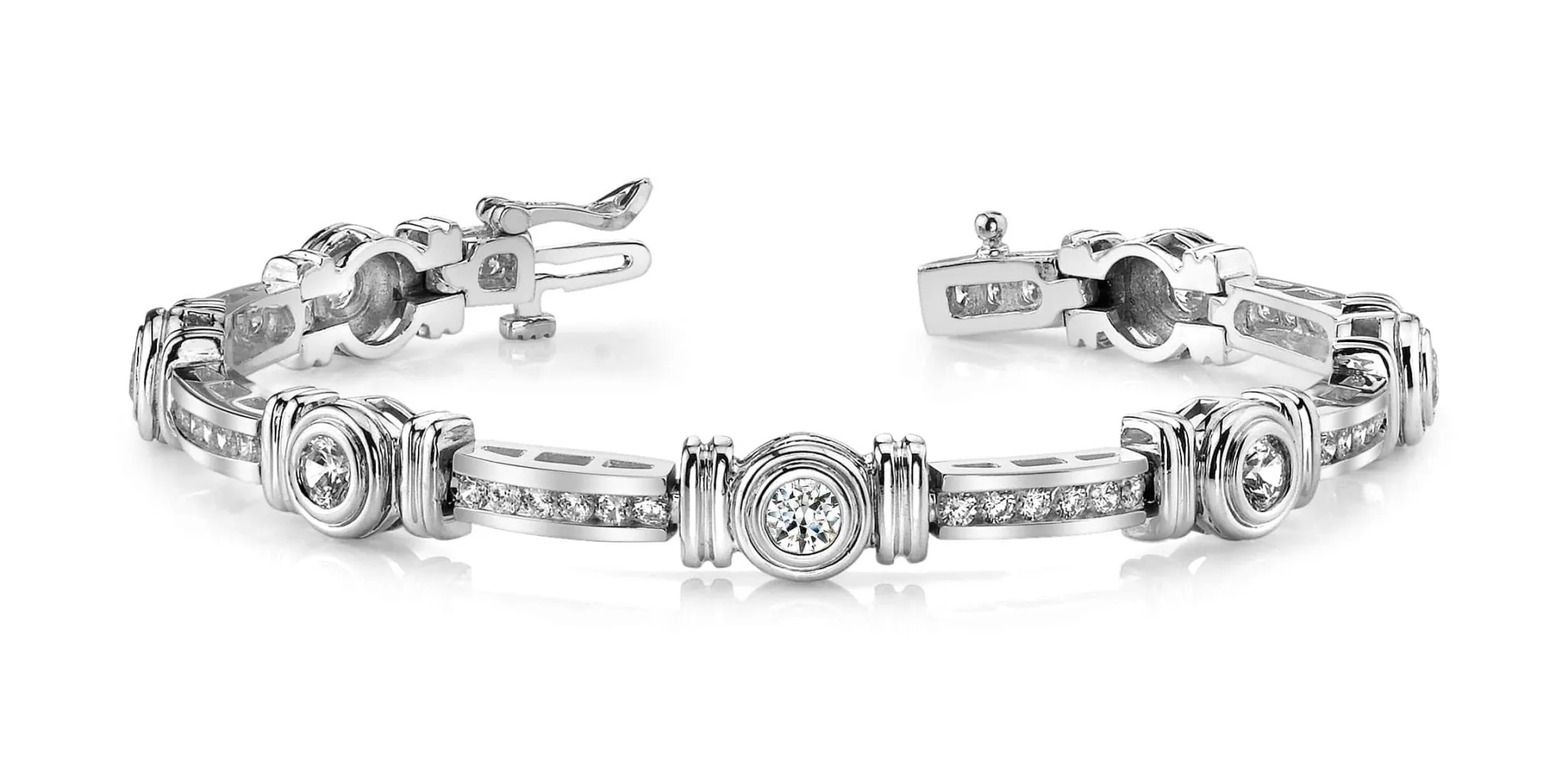 Channel And Bezel Set Fashion Diamond Bracelet with 2.50 ct.(finished) 2mm, 3.2mm