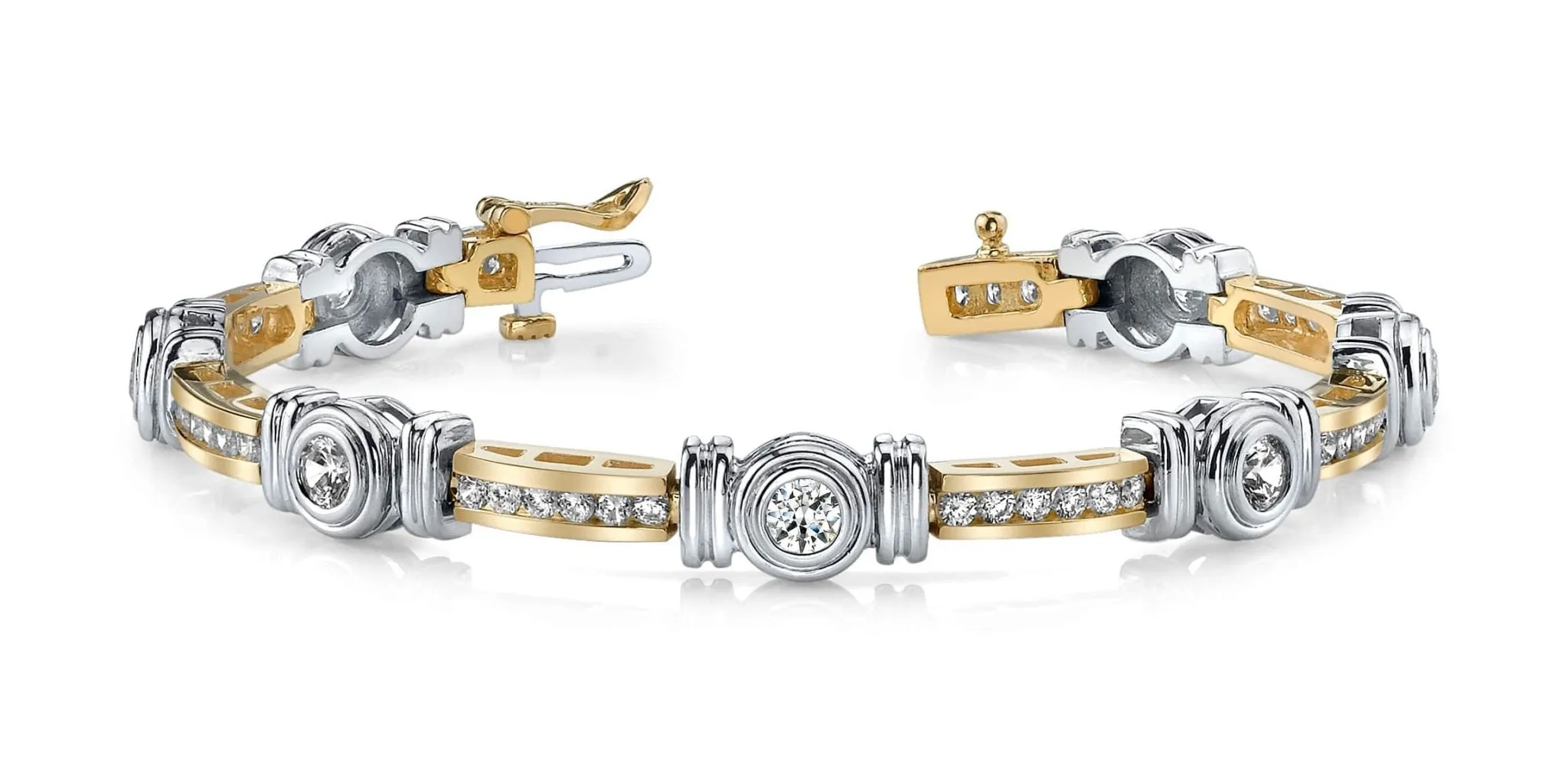 Channel And Bezel Set Fashion Diamond Bracelet with 2.50 ct.(finished) 2mm, 3.2mm