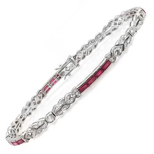 Channel Set Ruby And Diamond Bracelet, 18k White Gold