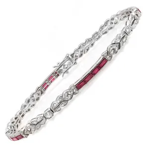 Channel Set Ruby And Diamond Bracelet, 18k White Gold