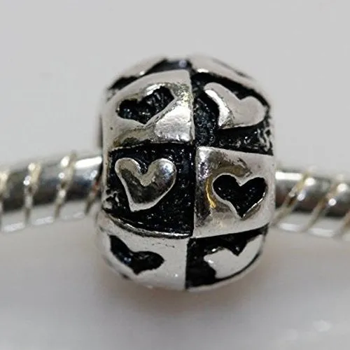 Charm With Hearts Carved out on Charm European Bead Compatible for Most European Snake Chain Bracelet
