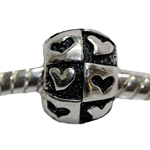 Charm With Hearts Carved out on Charm European Bead Compatible for Most European Snake Chain Bracelet