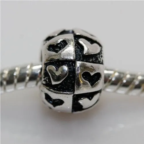 Charm With Hearts Carved out on Charm European Bead Compatible for Most European Snake Chain Bracelet