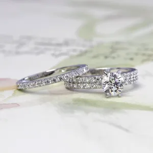 Chic Modern Flat Bridal Ring Set, 1.2 CT