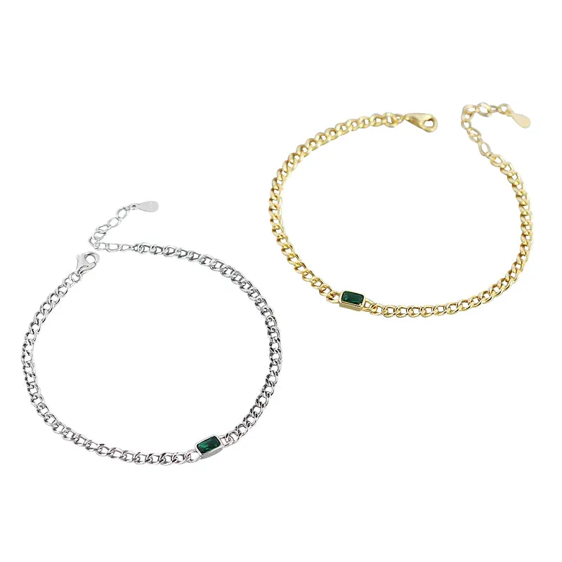 Children's and Teens' Bracelets:  Surgical Steel Bracelets with Emerald CZ