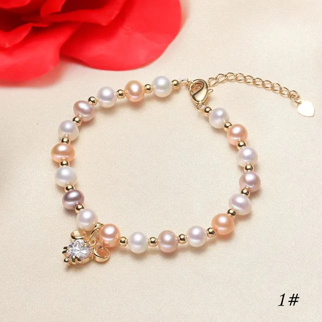 Children's Bracelets:  14k Gold over Sterling Silver AAA Freshwater Pearl Bracelets with Gift Box