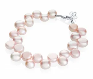 Children's Bracelets:  Sterling Silver, Pink Freshwater Coin Pearls, bracelet for Girls 6 - 10 (Large) with Gift Box