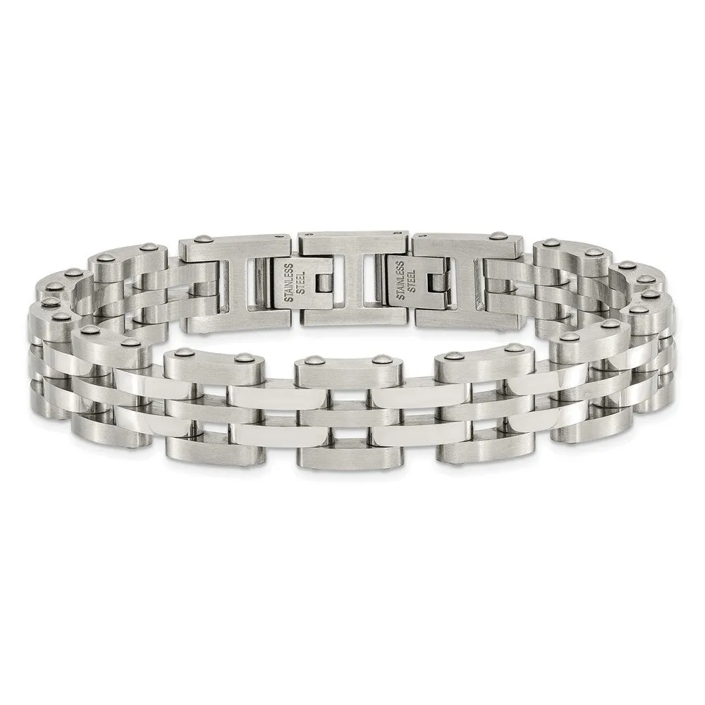 Chisel Stainless Steel Brushed and Polished 8.75 inch Link Bracelet