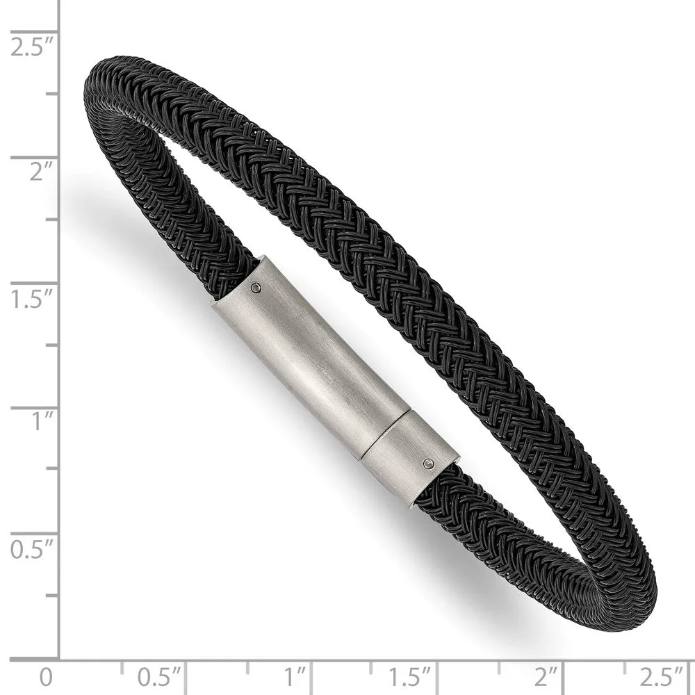 Chisel Stainless Steel Brushed and Polished Black Wire 8.25 inch Bracelet