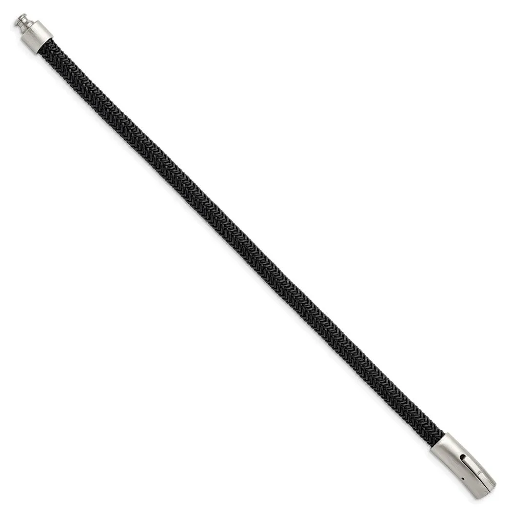 Chisel Stainless Steel Brushed and Polished Black Wire 8.25 inch Bracelet