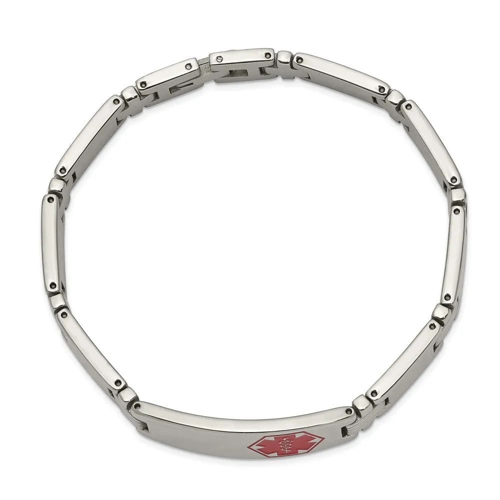Chisel Stainless Steel Brushed and Polished with Red Enamel Medical ID 8.25 inch Link Bracelet
