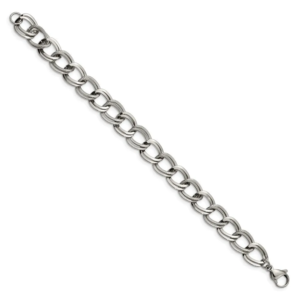 Chisel Stainless Steel Polished and Textured 8 inch Link Bracelet