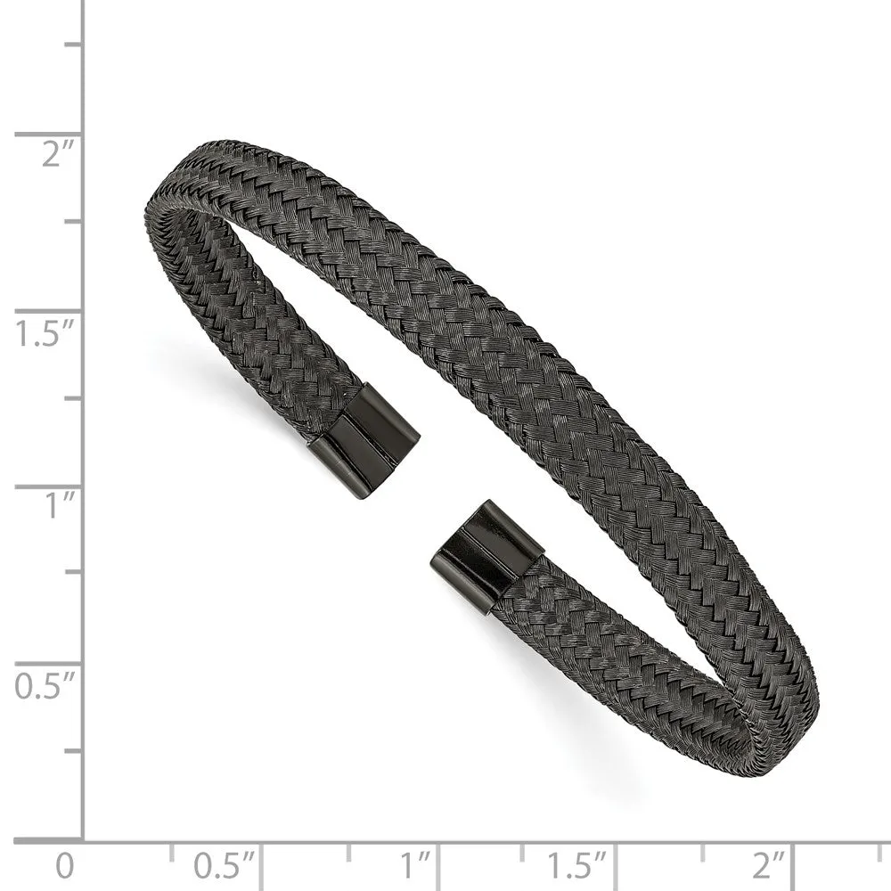 Chisel Stainless Steel Polished Black IP-plated 6mm Mesh Wire Cuff Bangle