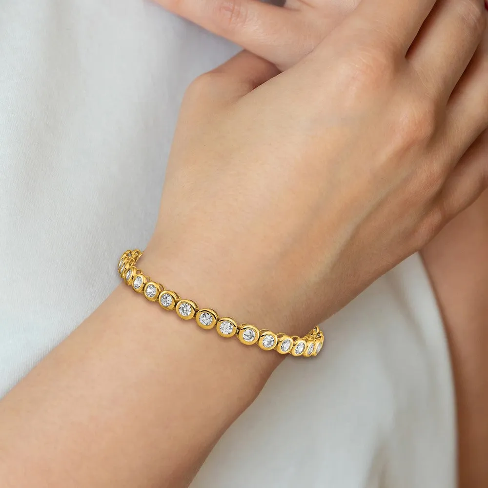 Chisel Stainless Steel Polished Yellow IP-plated Round CZ Link 7 inch Bracelet with 1 inch Extension