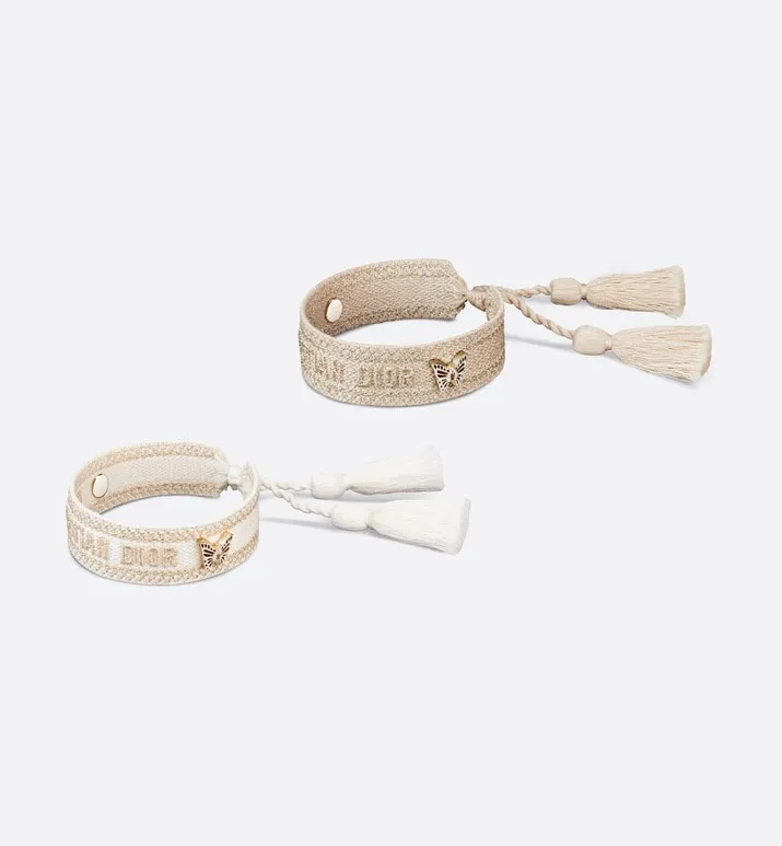 Christian Dior Bracelet Set • Gold-Tone and White Embroidery with Matte Gold-Finish Metal