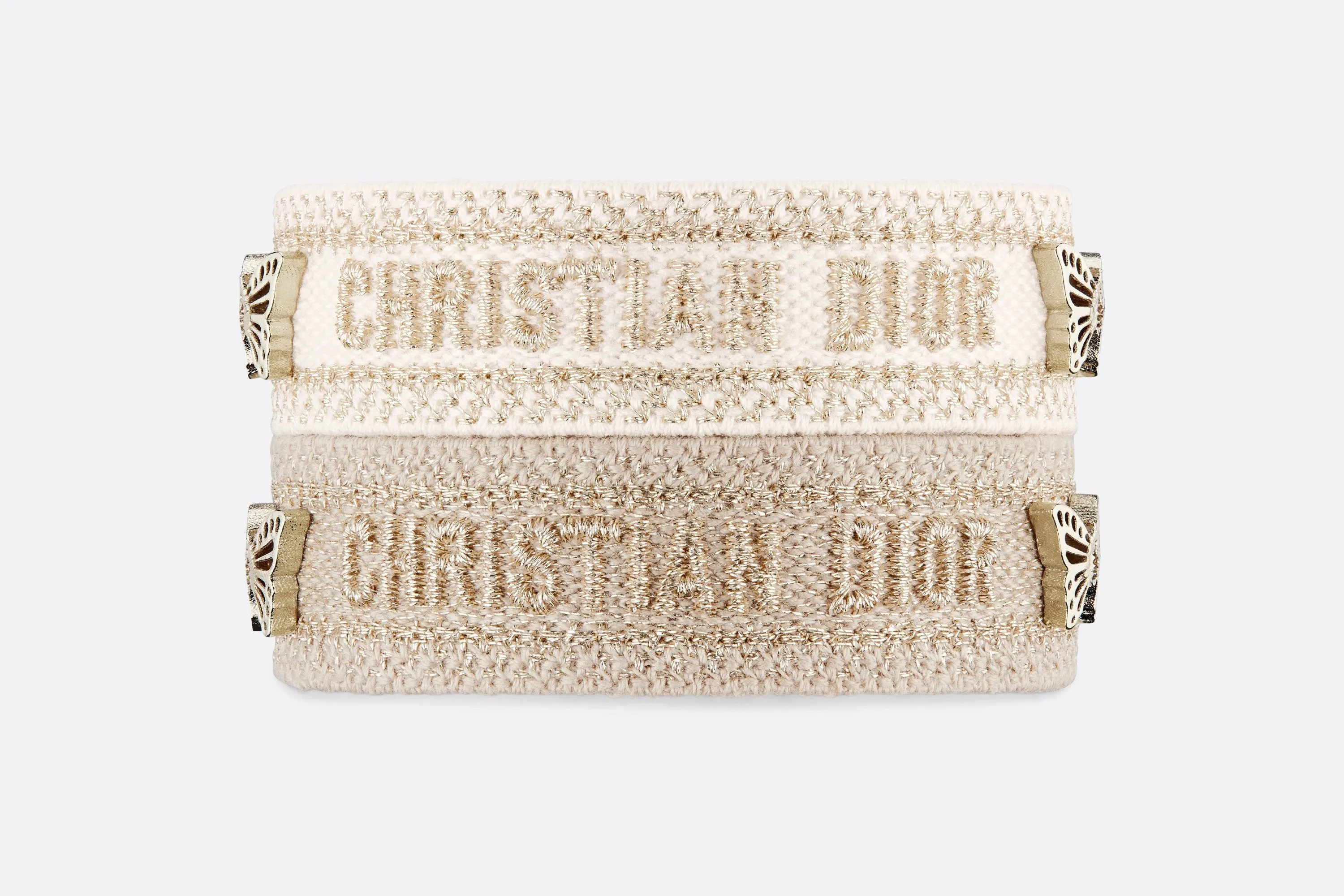 Christian Dior Bracelet Set • Gold-Tone and White Embroidery with Matte Gold-Finish Metal