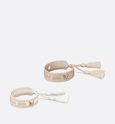 Christian Dior Bracelet Set • Gold-Tone and White Embroidery with Matte Gold-Finish Metal