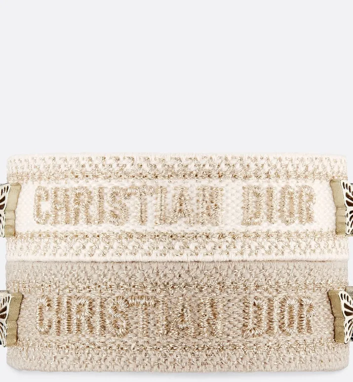 Christian Dior Bracelet Set • Gold-Tone and White Embroidery with Matte Gold-Finish Metal