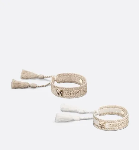 Christian Dior Bracelet Set • Gold-Tone and White Embroidery with Matte Gold-Finish Metal