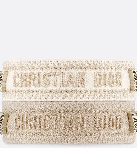 Christian Dior Bracelet Set • Gold-Tone and White Embroidery with Matte Gold-Finish Metal