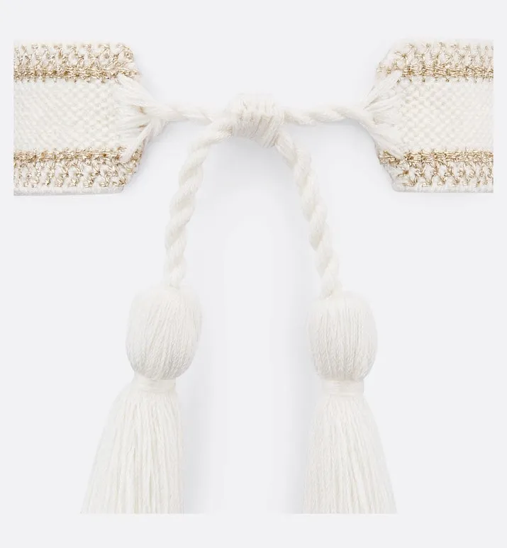 Christian Dior Bracelet Set • Gold-Tone and White Embroidery with Matte Gold-Finish Metal