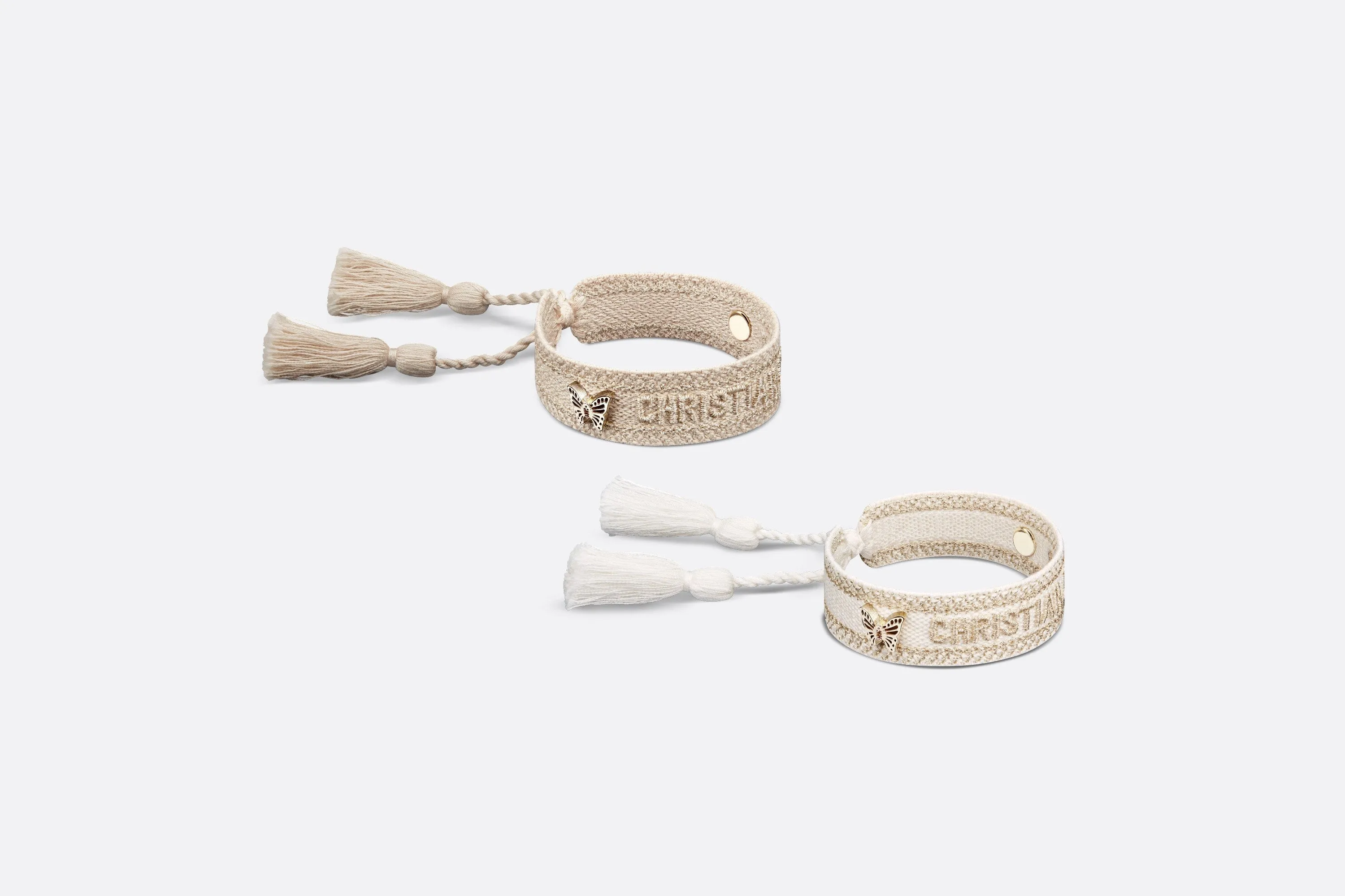 Christian Dior Bracelet Set • Gold-Tone and White Embroidery with Matte Gold-Finish Metal