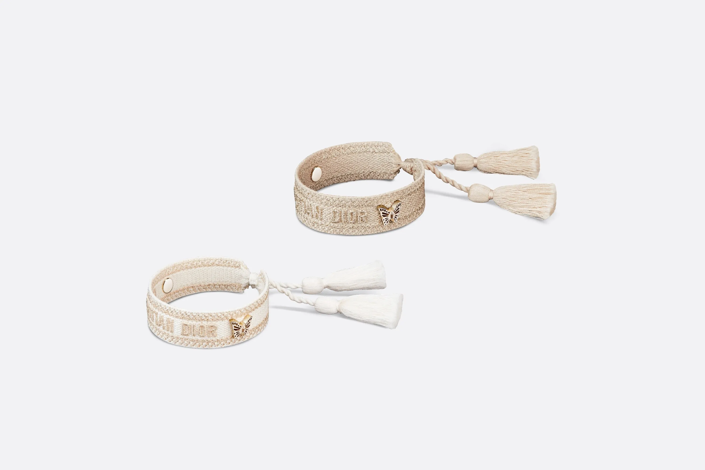 Christian Dior Bracelet Set • Gold-Tone and White Embroidery with Matte Gold-Finish Metal