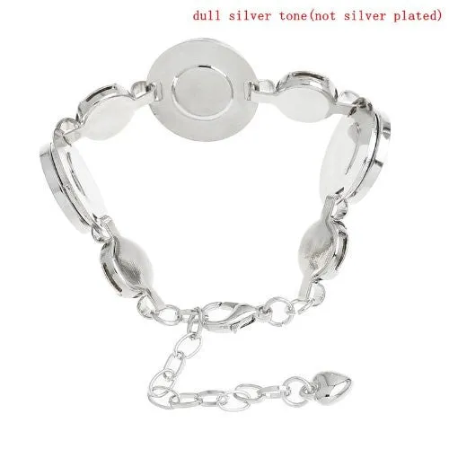 Chunk Lobster Clasp Bracelet Silver Tone Lake Blue Rhinestone & Extender Chain Fit Snaps Chunk Buttons