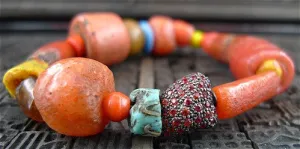 Churchill Private Label Bracelet of Old African Trading Beads and a Pave Sapphire Nugget