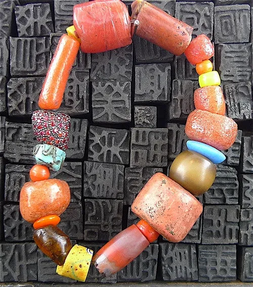 Churchill Private Label Bracelet of Old African Trading Beads and a Pave Sapphire Nugget